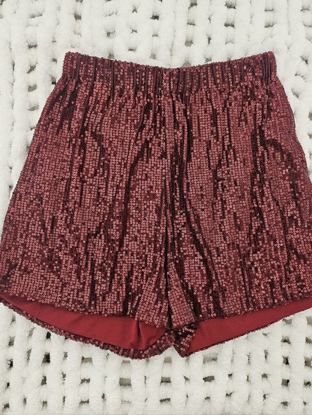 Women’s Red Sparkly Sequin Elastic Waist Shorts Size Small